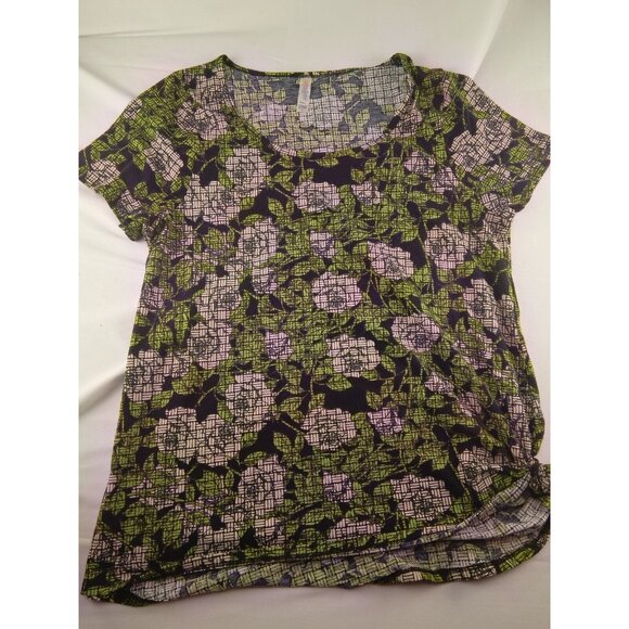 Women's LuLaRoe Green White Blouse Short Sleeves Size XL - Picture 1 of 3